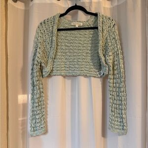 Sugar Moon Seafoam Green Open Knit Cropped Shrug Bolero | Cotton Blend Size L